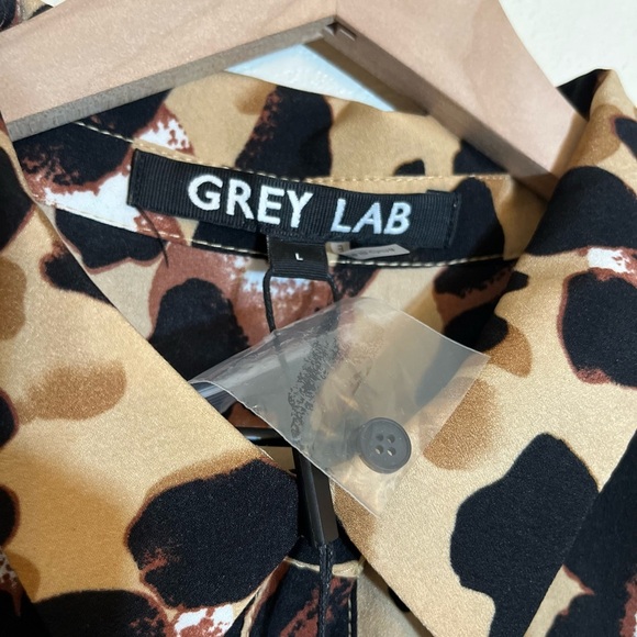 NWT Grey Lab Long-Sleeved Blouse - Women's Large Tan Black Brown - Leopard Print - Picture 4 of 12